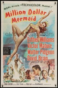 2p591 MILLION DOLLAR MERMAID 1sh 1952 art of sexy swimmer Esther Williams in swimsuit & crown!