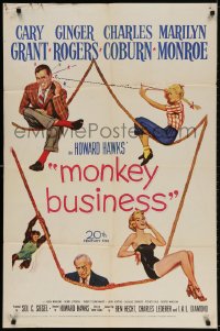 2p598 MONKEY BUSINESS 1sh 1952 Cary Grant, Ginger Rogers, sexy Marilyn Monroe, Charles Coburn
