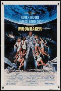 2p608 MOONRAKER style B int'l teaser 1sh 1979 Goozee art of Moore as James Bond & sexy girls!