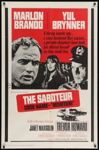 2p609 MORITURI 1sh 1965 art of Marlon Brando & Nazi captain Yul Brynner, The Saboteur!