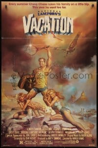 2p621 NATIONAL LAMPOON'S VACATION studio style 1sh 1983 art of Chevy Chase, Brinkley & D'Angelo by Vallejo!