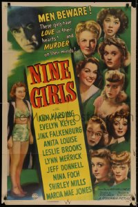2p631 NINE GIRLS 1sh 1944 Evelyn Keyes, sorority mystery, they have MURDER on their minds!