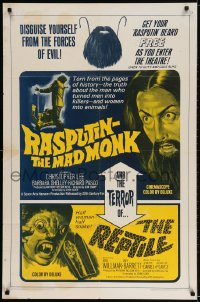 2p713 RASPUTIN THE MAD MONK/REPTILE 1sh 1966 wacky Hammer double-bill, free Rasputin beards!