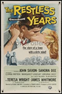 2p723 RESTLESS YEARS 1sh 1958 John Saxon & Sandra Dee are condemned by a town with a dirty mind!