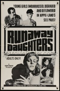 2p757 RUNAWAY DAUGHTERS 1sh 1968 Barry Mahon, young girls deflowered in hippie sex pads!