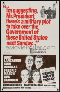 2p777 SEVEN DAYS IN MAY 1sh 1964 art of Burt Lancaster, Kirk Douglas, Fredric March & Ava Gardner!