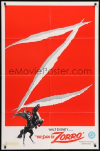 2p790 SIGN OF ZORRO 1sh R1978 Walt Disney, art of masked hero Guy Williams on horseback & giant Z!