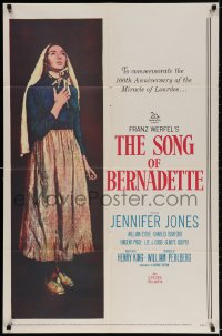 2p812 SONG OF BERNADETTE 1sh R1958 artwork of angelic Jennifer Jones by Norman Rockwell!