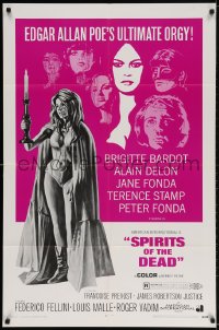2p821 SPIRITS OF THE DEAD 1sh 1969 Federico Fellini, Reynold Brown artwork of sexy Jane Fonda!