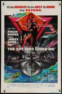 2p824 SPY WHO LOVED ME int'l 1sh 1977 cool art of Roger Moore as James Bond by Bob Peak!