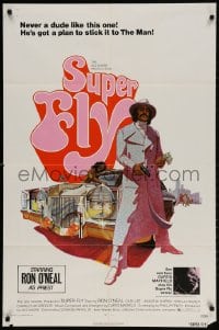 2p852 SUPER FLY 1sh 1972 Tom Jung art of Ron O'Neal with car & girl sticking it to The Man!