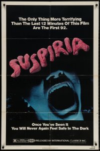 2p858 SUSPIRIA 1sh 1977 classic Dario Argento horror, cool close up screaming mouth image!