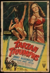 2p870 TARZAN TRIUMPHS style A 1sh R1949 Johnny Weissmuller & sexy Frances Gifford as Zandra!