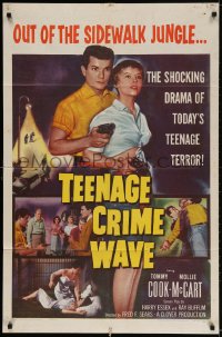 2p876 TEEN-AGE CRIME WAVE 1sh 1955 bad girls & guns, shocking drama of today's teenage terror!