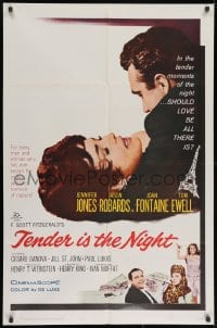 2p882 TENDER IS THE NIGHT 1sh 1961 romantic c/u of Jennifer Jones & Jason Robards Jr. in Paris!