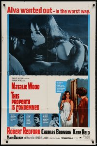 2p896 THIS PROPERTY IS CONDEMNED 1sh 1966 close up of sexy Natalie Wood & Robert Redford in bed!