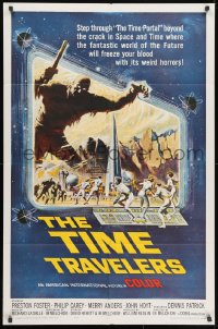 2p903 TIME TRAVELERS 1sh 1964 cool Reynold Brown sci-fi art of the crack in space and time!