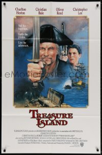 2p910 TREASURE ISLAND int'l 1sh 1990 Charlton Heston as Long John, 16 year-old Christian Bale!