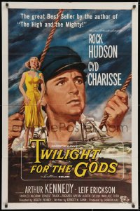 2p921 TWILIGHT FOR THE GODS 1sh 1958 great artwork of Rock Hudson & sexy Cyd Charisse!