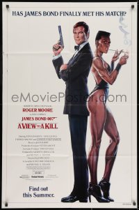 2p945 VIEW TO A KILL advance 1sh 1985 art of Roger Moore & Jones by Goozee over white background!