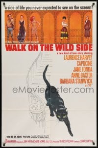 2p952 WALK ON THE WILD SIDE 1sh 1962 cool artwork of black cat on stairs & sexy stars on balcony!