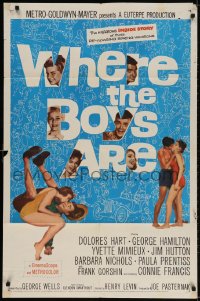 2p964 WHERE THE BOYS ARE 1sh 1961 sexy Connie Francis, Dolores Hart, Yvette Mimieux & Prentiss!