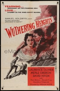 2p987 WUTHERING HEIGHTS 1sh R1955 cool art of Laurence Olivier & Merle Oberon!