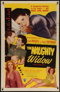 2p996 YOUNG WIDOW 1sh R1952 Louis Hayward, sexy Jane Russell as The Naughty Widow!