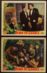 2r857 BORN TO GAMBLE 2 LCs 1935 Onslow Stevens, great poker, craps, roulette gambling border art!