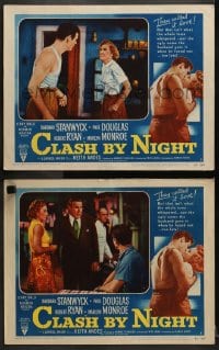 2r866 CLASH BY NIGHT 2 LCs 1952 Fritz Lang, images of Barbara Stanwyck, Robert Ryan & Paul Douglas!