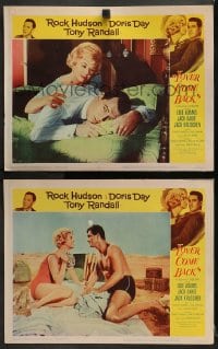 2r927 LOVER COME BACK 2 LCs 1961 Doris Day consoling Rock Hudson in bed & both at beach!