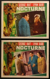 2r940 NOCTURNE 2 LCs 1946 best close up of George Raft & sexy Lynn Bari, cool film noir art!