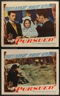 2r958 PURSUED 2 LCs 1947 great images of Robert Mitchum & Teresa Wright, directed by Raoul Walsh!