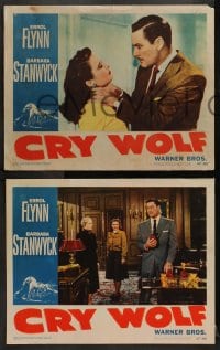 2r737 CRY WOLF 3 LCs 1947 Errol Flynn, pretty Barbara Stanwyck, Geraldine Brooks, Jerome Cowan!