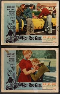 2r492 HOT ROD GIRL 6 LCs 1956 AIP, great image of teens getting ready to burn up the streets!