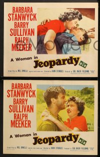 2r498 JEOPARDY 6 LCs 1953 Barbara Stanwyck in Jeopardy, struggling with Ralph Meeker, film noir!