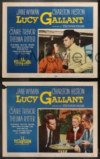 2r572 LUCY GALLANT 5 LCs 1955 cowboy Charlton Heston, Jane Wyman, Thelma Ritter, Wallace Ford
