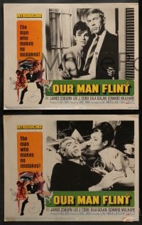 2r263 OUR MAN FLINT 8 LCs 1966 James Coburn & beautiful Gila Golan, James Bond spy spoof!