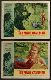 2r342 TEENAGE CAVEMAN 8 LCs 1958 Roger Corman, prehistoric rebels against prehistoric monsters!