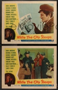 2r711 WHILE THE CITY SLEEPS 4 LCs 1956 Fritz Lang, Andrews, Fleming, Duff, John Barrymore Jr.!