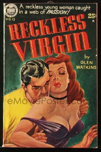 2s916 RECKLESS VIRGIN paperback book 1955 L.B. Cole art of young woman caught in a web of passion!