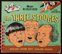 2s611 THREE STOOGES hardcover book 1959 Moe, Larry & Curly, color, wipe off, color again w/crayons!