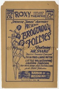 2s115 BROADWAY FOLLIES/HARBOR OF MISSING MEN stage play herald 1951 all-black revue with topless showgirls & Mr. Snake!