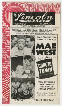 2s208 LINCOLN THEATRE herald 1935 Mae West in Goin' To Town, Al Jolson in Go Into Your Dance!