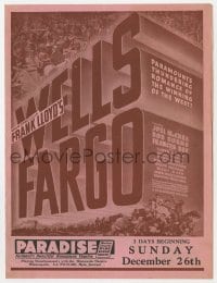 2s309 WELLS FARGO herald 1937 Joel McCrea, Frances Dee, historical epic, cool title treatment art!