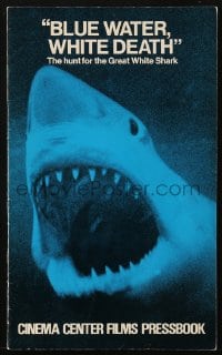 2s644 BLUE WATER, WHITE DEATH pressbook 1971 cool close image of great white shark with open mouth!