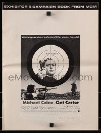 2s684 GET CARTER pressbook 1971 cool image of Michael Caine with gun in assassin's scope!