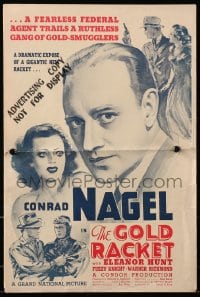 2s687 GOLD RACKET pressbook 1937 fearless federal agent Conrad Nagel trails gang of gold smugglers!
