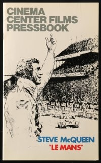 2s719 LE MANS pressbook 1971 Tom Jung artwork of race car driver Steve McQueen waving at fans!