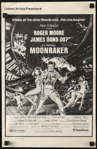 2s735 MOONRAKER pressbook 1979 art of Roger Moore as James Bond & sexy space babes by Goozee!